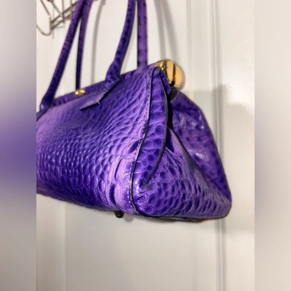 RARE XL Italian Leather Croc Doctor Bag - Electric Amethyst - Picture 12 of 16